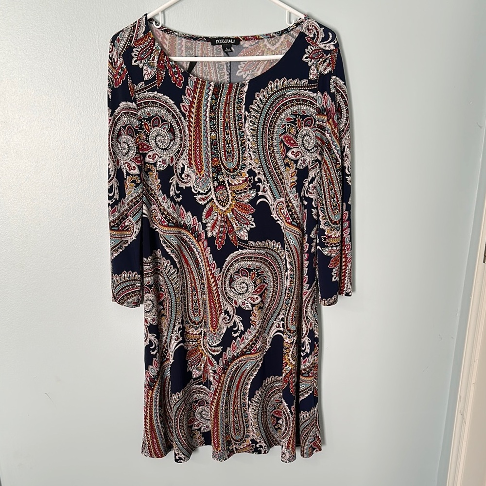 Paisley Print Dress with 3/4 Sleeves